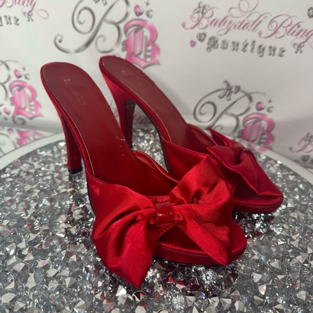 La vie en rose heels ribbon 🎀 bows red heels red bow ribbon accent silky satiny - Picture 10 of 14